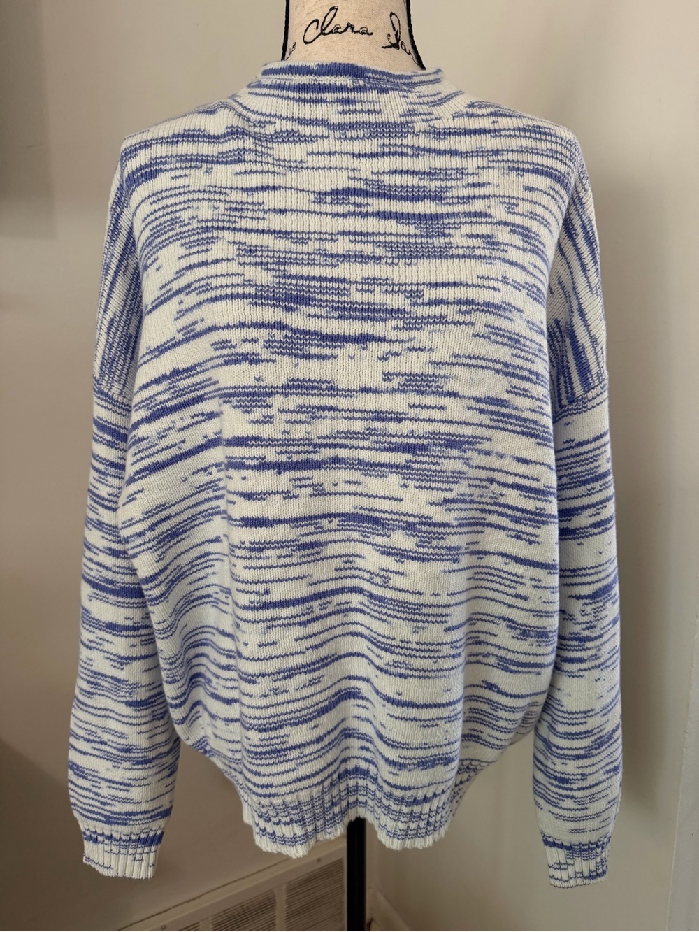 Nine West NWT XL Blue White Cotton Blend Mock Neck Knit Striped SweaterCoastal